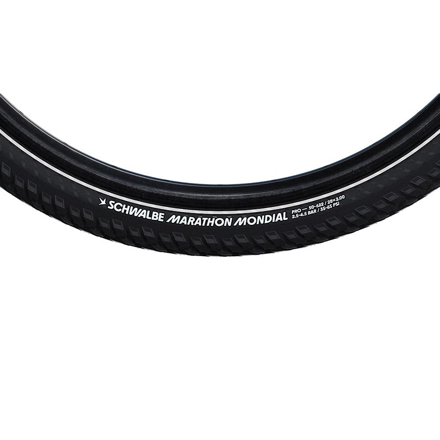 Schwalbe Marathon Mondial Tire - 26 x 2.00 Clincher Wire BLK/Reflective Performance Line RaceGuard Double Defense Addix