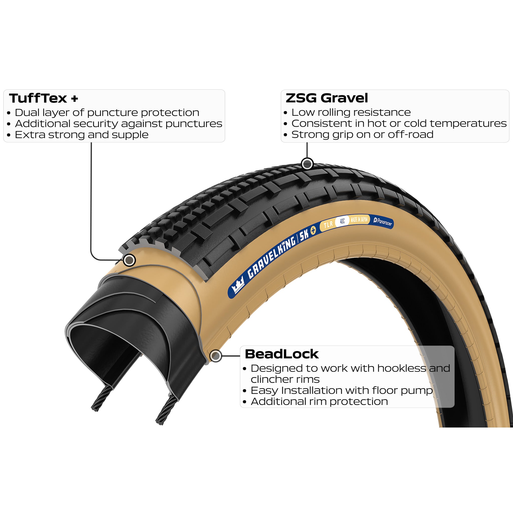 Panaracer GravelKing SK Plus Tire - 700 x 40 Tubeless Folding Black